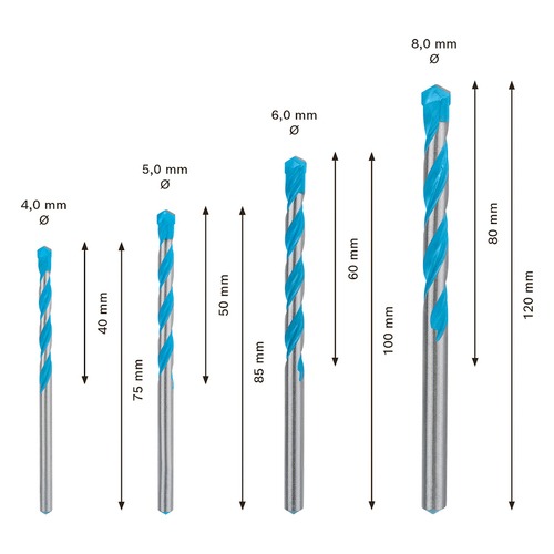 Jogo brocas multi material 4 a 8 mm com 4 peças - CYL-3 Multi Construction Jogo brocas multi material 4 a 8 mm com 4 peças - CYL-3 Multi Construction