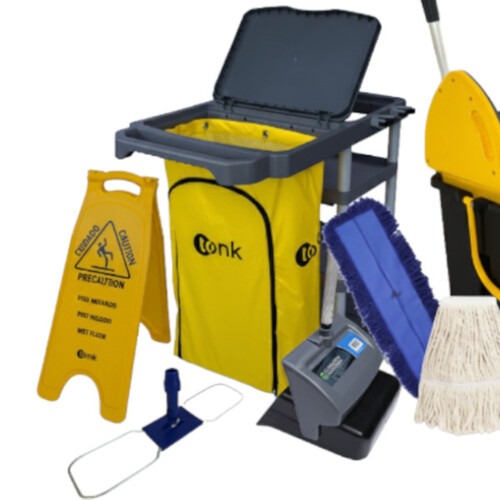 Kit para limpeza profissional cinza e amarelo com balde Due preto 10 pe�as - Titan