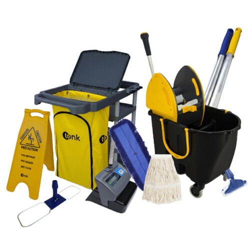 Kit para limpeza profissional cinza e amarelo com balde Due preto 10 pe�as - Titan