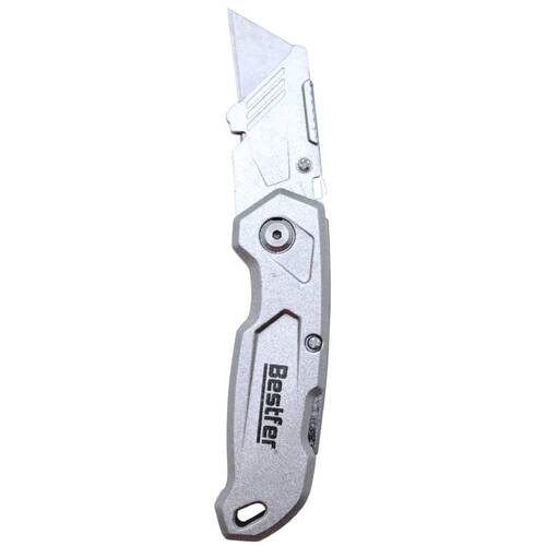 Estilete trapezoidal dobrável em alumínio com 5 lâminas extras - BFH3044 Estilete trapezoidal dobrável em alumínio com 5 lâminas extras - BFH3044