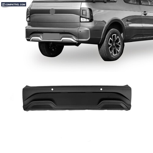 Para-choque Saveiro G8 Extreme/Robust/Trendline 2023 a 2026 traseiro central preto texturizado com furo para sensor - 6388