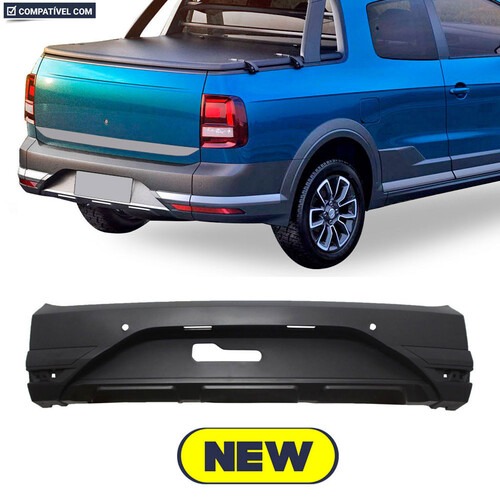 Para-choque Saveiro cross G7 2016 a 2020 traseiro preto com furo para sensor - 6681