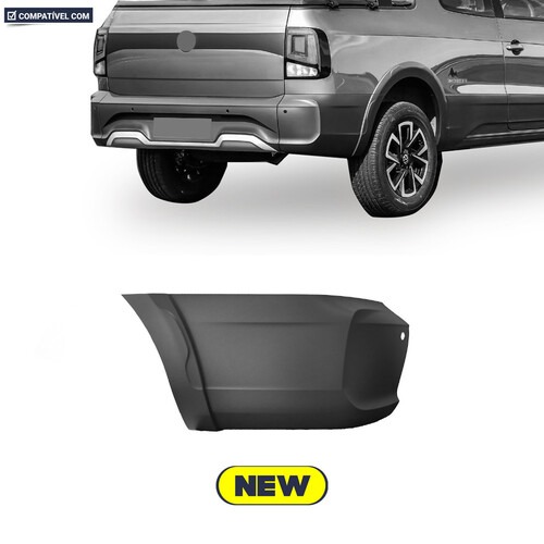 Para-choque Saveiro G8 2023 a 2026 traseiro esquerdo preto com furo para sensor - 6387 Para-choque Saveiro G8 2023 a 2026 traseiro esquerdo preto com furo para sensor - 6387