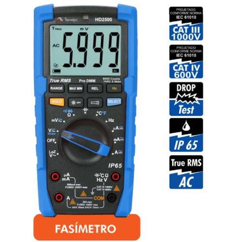 Multimetro digital port�til 750V CAT IV True RMS AC - HD-2500