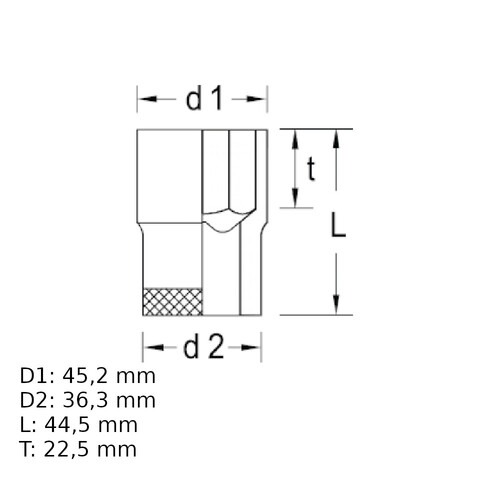 Soquete sextavado 34 mm encaixe 1/2