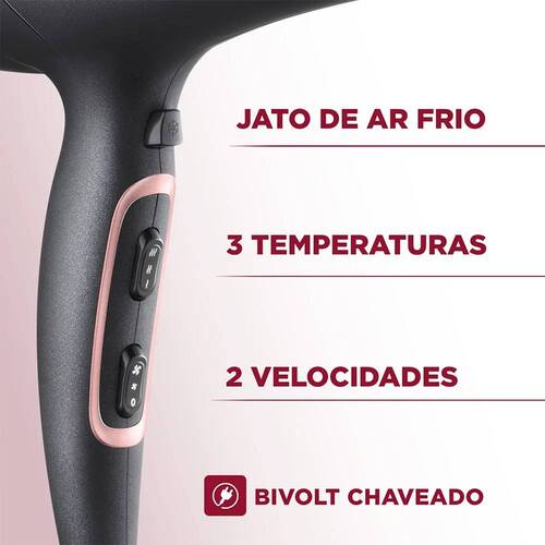 Secador de cabelo 2200 watts Black Golden Rose bivolt - SC-37  110V/220V