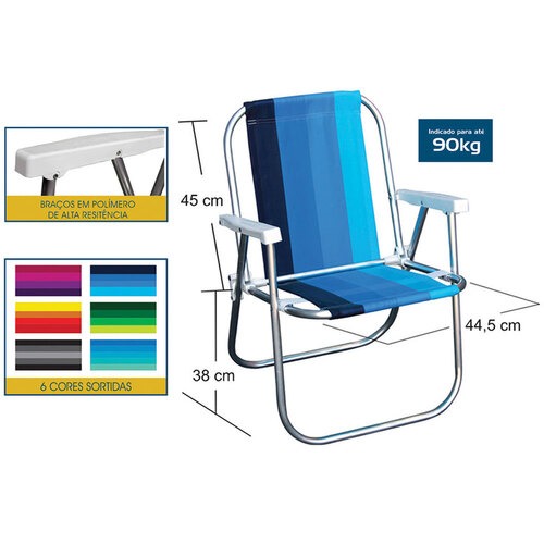 Kit 2 Cadeiras de praia varanda alta em alum�nio - CAD0047
