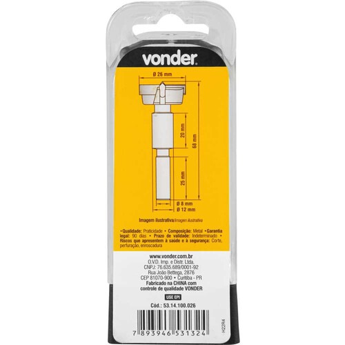 Fresa para dobradiça tipo caneco com dentes de vídea 26 mm Fresa para dobradiça tipo caneco com dentes de vídea 26 mm