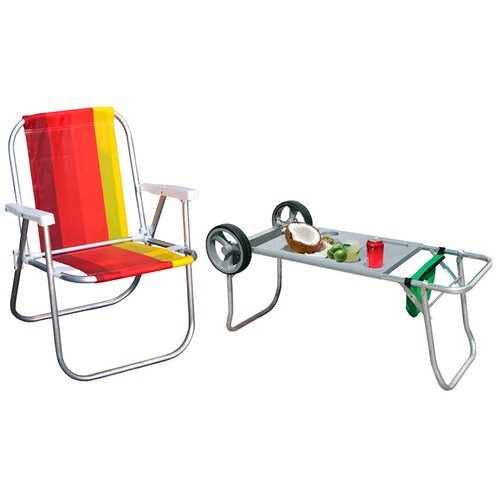 Kit Cadeira de praia alta em alumínio CAD0047 + Carrinho Mesa CAR0649 Kit Cadeira de praia alta em alumínio CAD0047 + Carrinho Mesa CAR0649