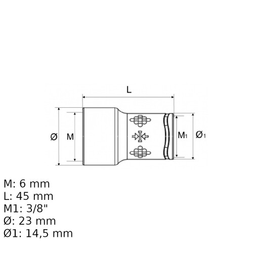 Soquete sextavado isolado 6 mm encaixe 3/8 Soquete sextavado isolado 6 mm encaixe 3/8