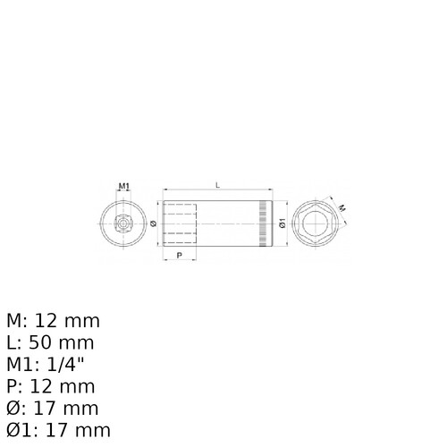 Soquete sextavado longo 12 mm encaixe 1/4 Soquete sextavado longo 12 mm encaixe 1/4