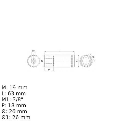 Soquete sextavado longo 19 mm encaixe 3/8