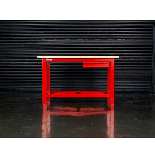 Bancada aberta 1500 x 600 mm com 1 gaveta tampo de madeira pinus - RLL-200 Bancada aberta 1500 x 600 mm com 1 gaveta tampo de madeira pinus - RLL-200