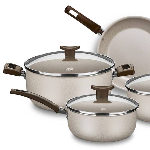 Jogo de panelas antiaderentes 5 pe�as baunilha Aurea - 1275