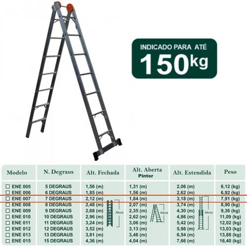 Escada de alum�nio extens�vel 2,12 x 3,18 m 2 x 7 degraus 3 em 1