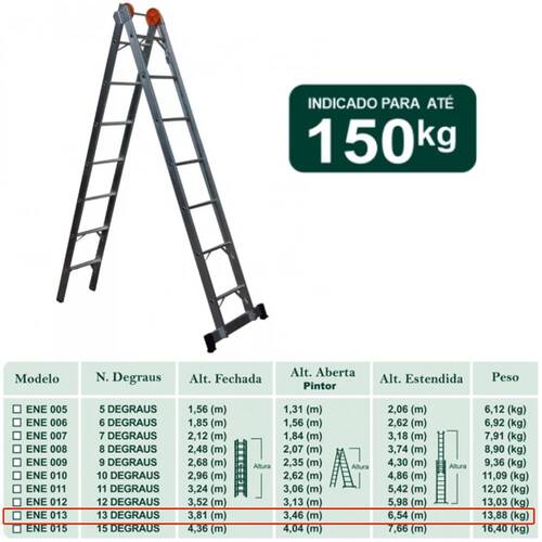 Escada de alum�nio extens�vel 3,81 x 6,54 m 2 x 13 degraus 3 em 1