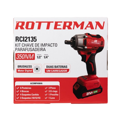 Chave de impacto Parafusadeira a bateria 21V 2Ah Brushless com 2 baterias e acess�rios - RCI2135  110V/220V