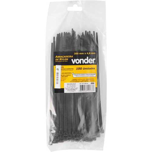 Abra�adeira de nylon  preta 4,8 mm x 20 cm com 100 pe�as