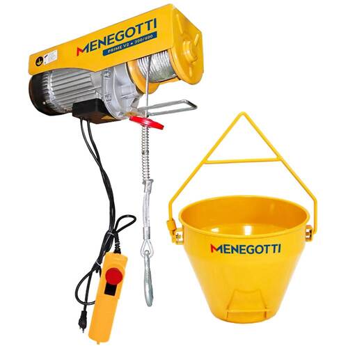 Guincho talha elétrica 300/600kg elevação até 12m Prime V2 com Caçamba de 50L 220V Guincho talha elétrica 300/600kg elevação até 12m Prime V2 com Caçamba de 50L 220V