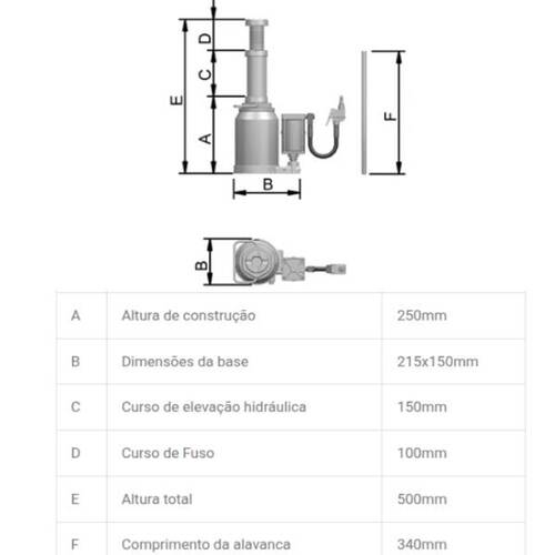 Macaco hidropneumático tipo garrafa 30T com válvula - MTP30 Macaco hidropneumático tipo garrafa 30T com válvula - MTP30