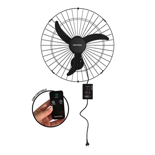 Ventilador de parede 60 cm oscilante 3 p�s preto com controle - Max Control  110V/220V