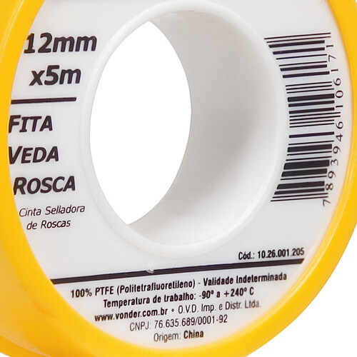 Fita veda rosca 12 mm x 5 metros Fita veda rosca 12 mm x 5 metros