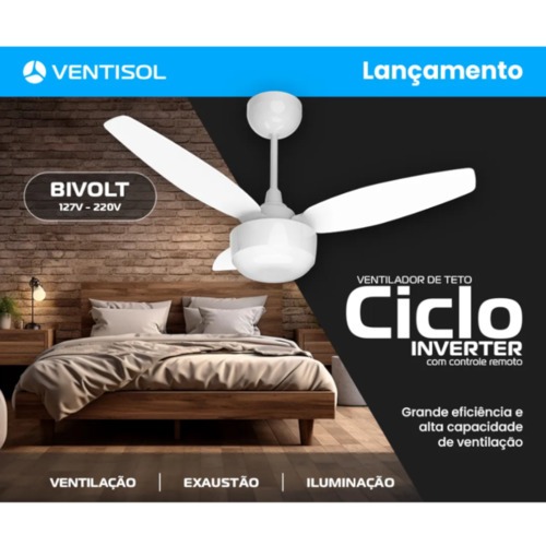 Ventilador de teto 3 pás Inverter com controle bivolt - Ciclo Inverter 110V/220V Ventilador de teto 3 pás Inverter com controle bivolt - Ciclo Inverter 110V/220V