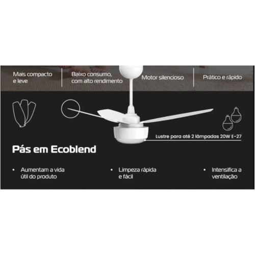Ventilador de teto 3 pás Inverter com controle bivolt - Ciclo Inverter 110V/220V Ventilador de teto 3 pás Inverter com controle bivolt - Ciclo Inverter 110V/220V