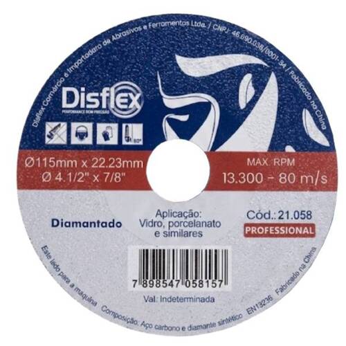 Disco diamantado para porcelanato e vidro 115 mm - 21.058 Disco diamantado para porcelanato e vidro 115 mm - 21.058
