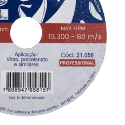 Disco diamantado para porcelanato e vidro 115 mm - 21.058 Disco diamantado para porcelanato e vidro 115 mm - 21.058
