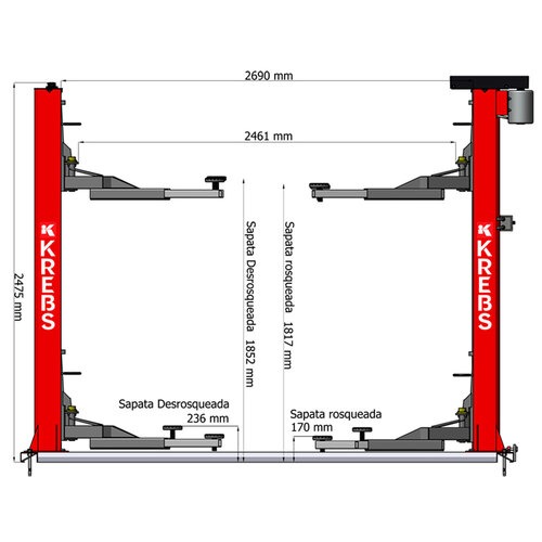 Elevador automotivo 2,5T lubrificação a óleo trifásico vermelho - EF2500 Elevador automotivo 2,5T lubrificação a óleo trifásico vermelho - EF2500