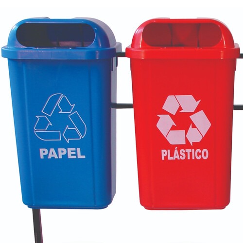 Kit 4 lixeiras 50L para coleta seletiva com trave met�lica e suporte pl�stico - KTLX50PL