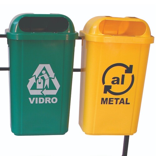 Kit 4 lixeiras 50L para coleta seletiva com trave met�lica e suporte pl�stico - KTLX50PL