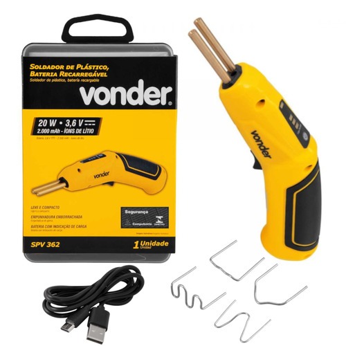 Pistola de solda para pl�stico a bateria 3,6V com kit de grampos