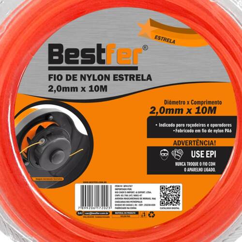 Fio de nylon estrela para roçadeira 2,0 mm x 10 metros - BFH1767 Fio de nylon estrela para roçadeira 2,0 mm x 10 metros - BFH1767