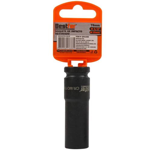 Soquete sextavado de impacto longo 15 mm encaixe 1/2