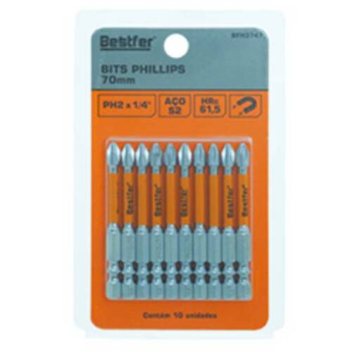Jogo de bits phillips ph2 x 70 mm encaixe 1/4 Jogo de bits phillips ph2 x 70 mm encaixe 1/4