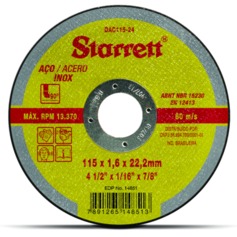 Disco de corte para inox 4.1/2 x 7/8 x 1,6 mm - DAC115-24 