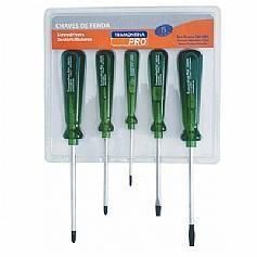 Jogo de chave de fenda e phillips com 05 pe�as a�o cromo van�dio
