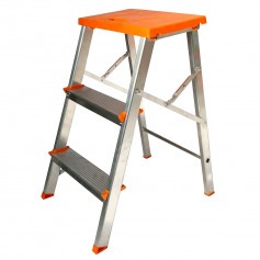 Escada banqueta de alum�nio 2 degraus + patamar - BAQ003