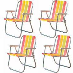 Kit 4 Cadeiras de praia varanda alta em alum�nio - CAD0047