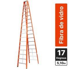 Escada de fibra de vidro 17 degraus 5,1 m modelo americana dupla - ESC17510