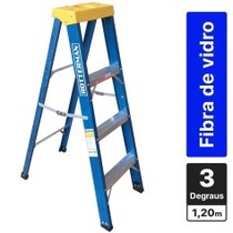 Escada tesoura simples em fibra de vidro 3 degraus + patamar 1,20 m- Premium
