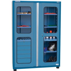 Arm�rio para ferramentas com 3 prateleiras 5 gavetas e portas de vidro - AM-1005