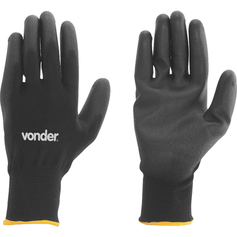 Luva de poli�ster preta com poliuretano tamanho 8 - PPV 1008